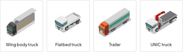 Wing body truck. Flatbed truck. Trailer. UNIC truck.